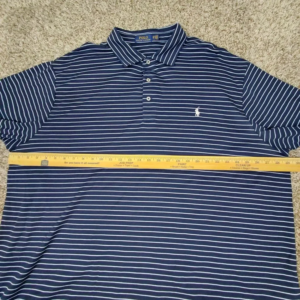 Polo Ralph Lauren Polo Shirt Mens 3XB Big Navy Blue Stripe Pony Cotton Jersey